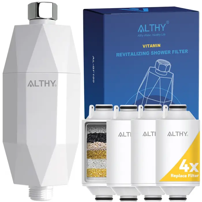 ALTHY Filtre à eau de douche revitalisant à la vitamine C - Réduit le chlore et les métaux lourds - 