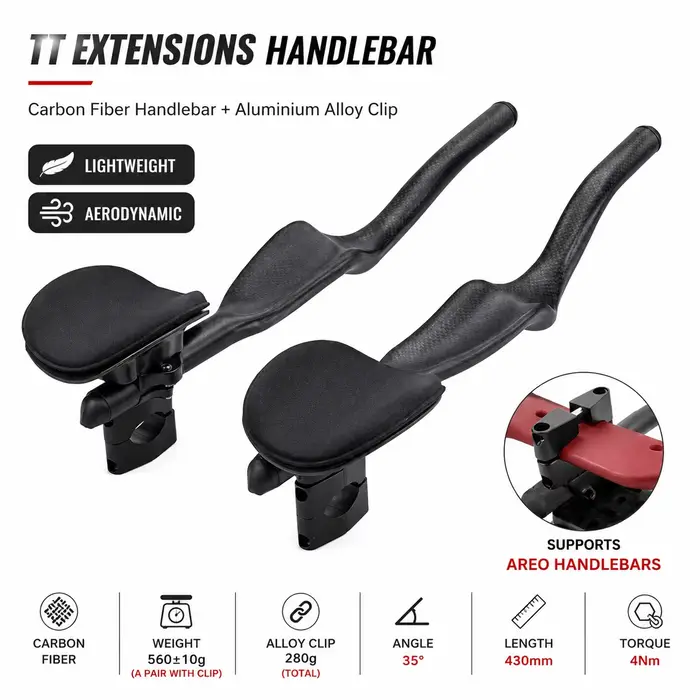 Vélo de route pour triathlon et contre-la-montre guidon de repos TT carbone intégral 3K mat brillant 35 degrés extension guidon aérodynamique