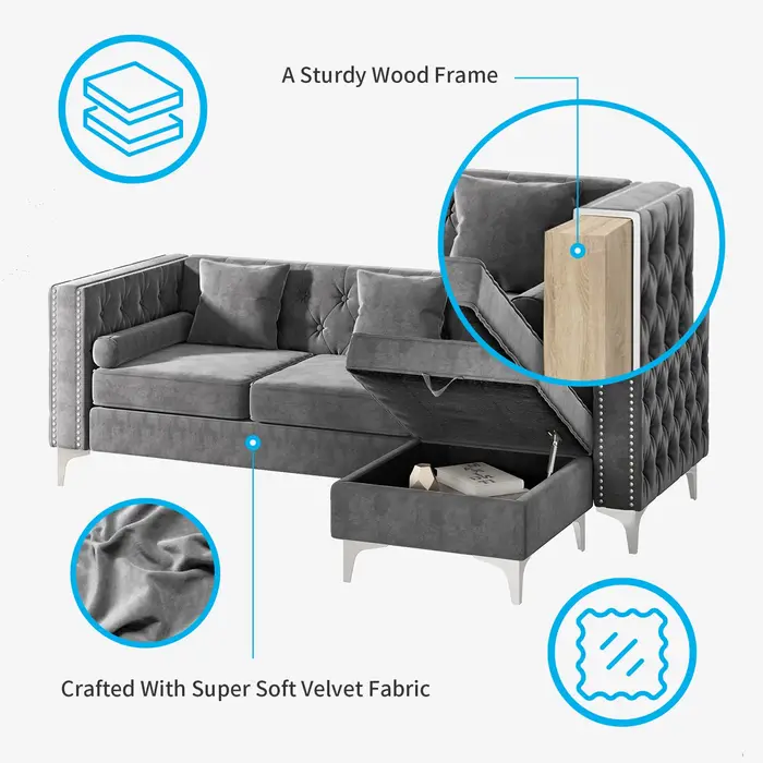 HORGgland-Canapé sectionnel convertible O, canapé en forme de L avec coussin de jet et coussin de tr