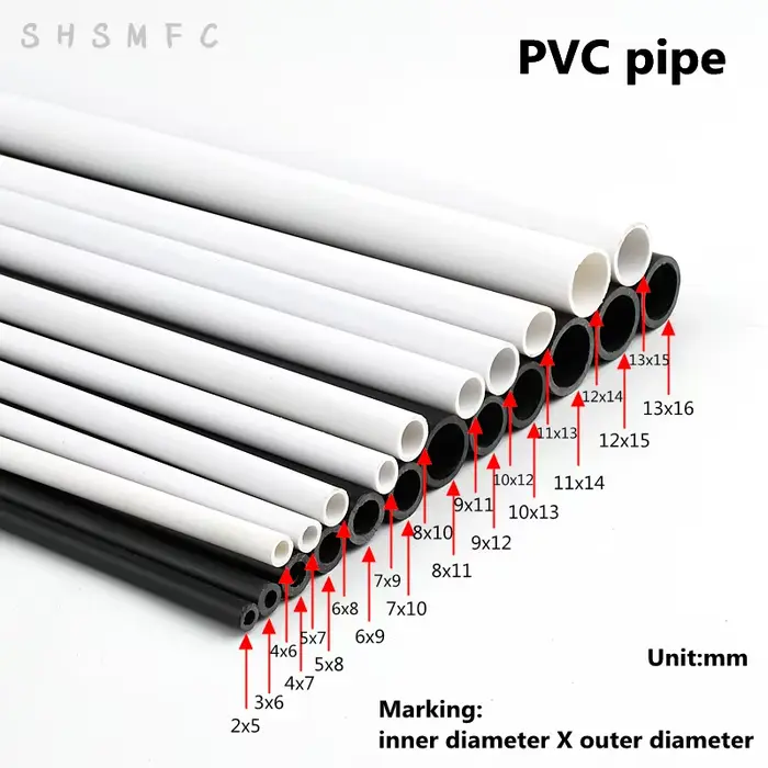 Tuyau en PVC blanc et noir, diamètre extérieur 5 ~ 16mm, poisson précieux, aquarium, tube, jardin, d