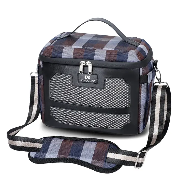 DENUONISS nouveau sac isolé à carreaux sac froid Double isolation sac à déjeuner en maille de grande