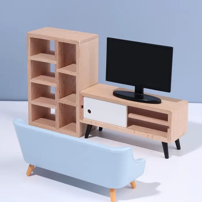 Meubles miniatures de maison de jeu, échelle 1:12, canapé-lit, armoire TV, micro scène, modèle de co