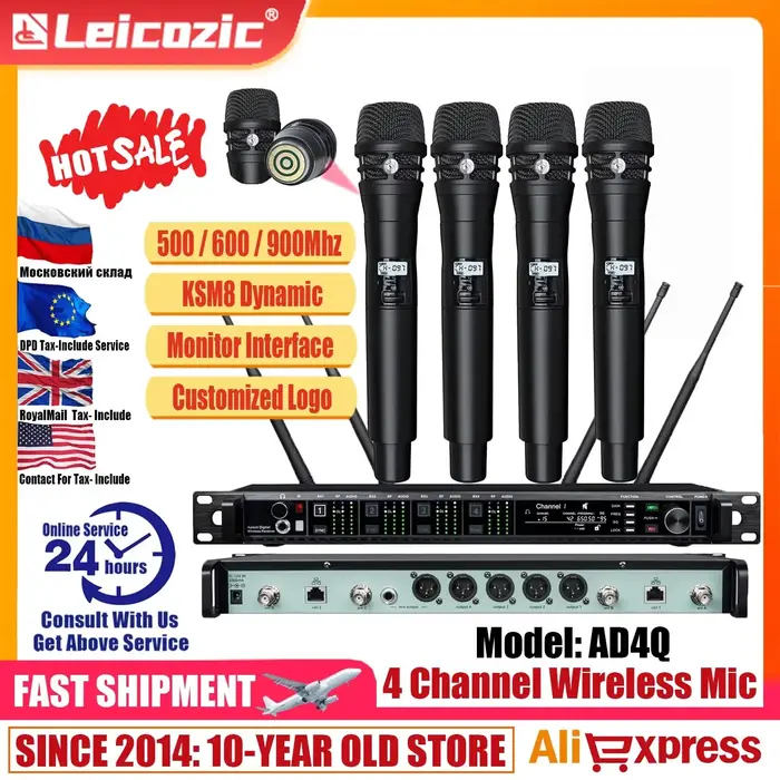 Leicozic microphone sans fil professionnel KSM11 KSM8 système Radio 4 canaux Microphone casque micro