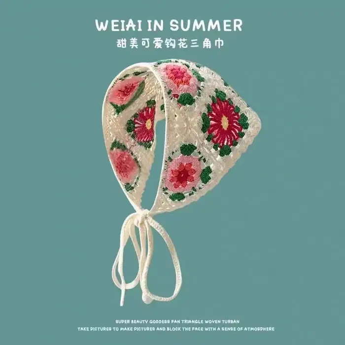 Coréen doux mignon à la main Crochet creux Triangle bandeau serviette femmes printemps et été voyage