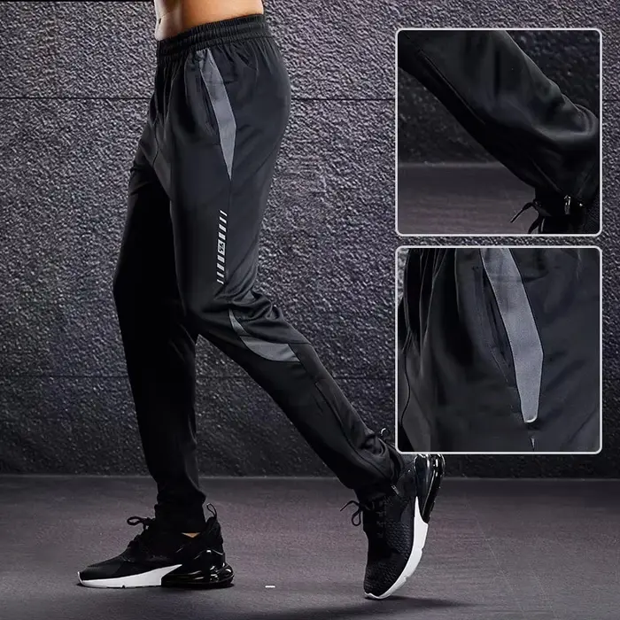 Pantalons de Sport pour hommes pantalons de course avec poches zippées entraînement de Football pant