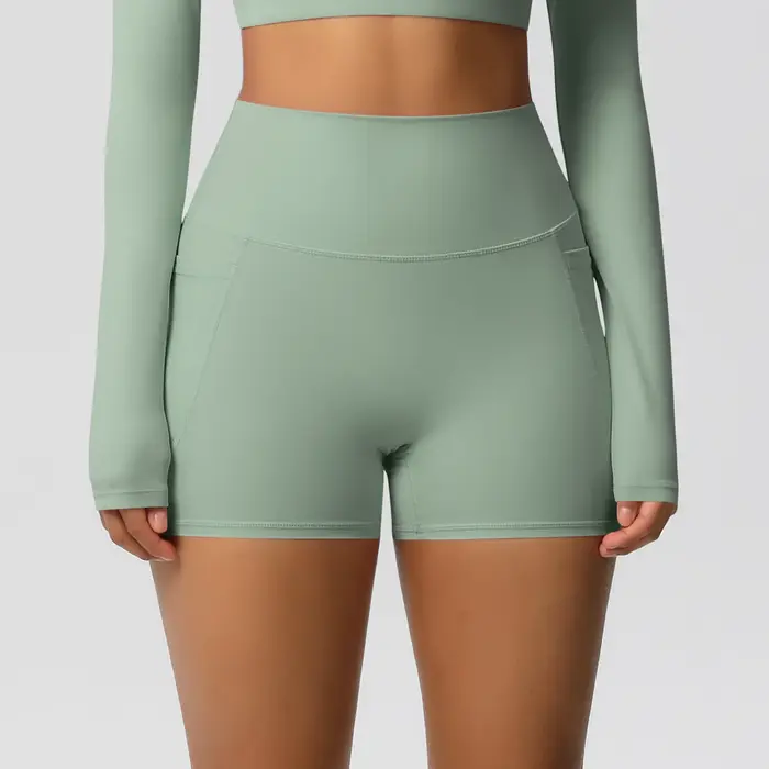 Short de Yoga femme en Nylon couleur unie - Avec poches pour cyclisme, course à pied et Pilates