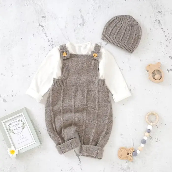 Barboteuse avec chapeau pour bébé garçon et fille, combinaison à bretelles, ensemble de tenues à la 