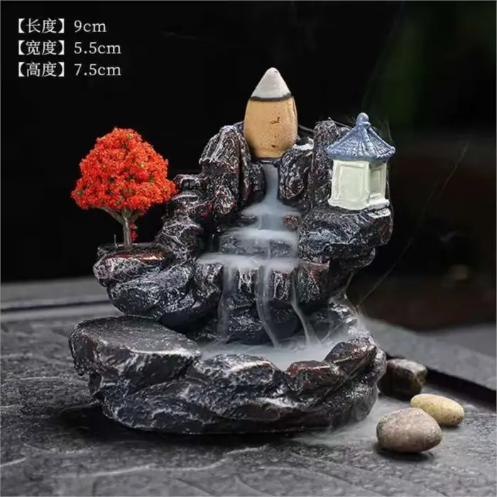 Brûleur d'encens montagnes rivière cascade parfum cheminée reflux arôme fumée Zen encensoir décorati