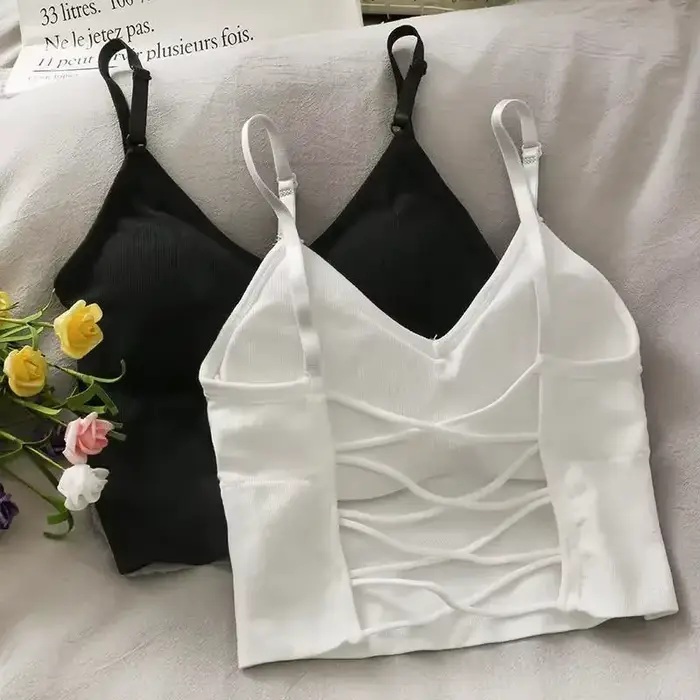Débardeur Sexy pour femmes, soutien-gorge intégré, couleur unie, haut court, épaules dénudées, Camis