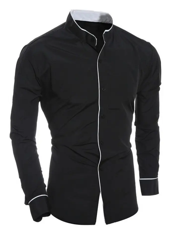 Chemise à manches longues monochromatique pour hommes, chemise couvertes à la mode, boutonnée, debou