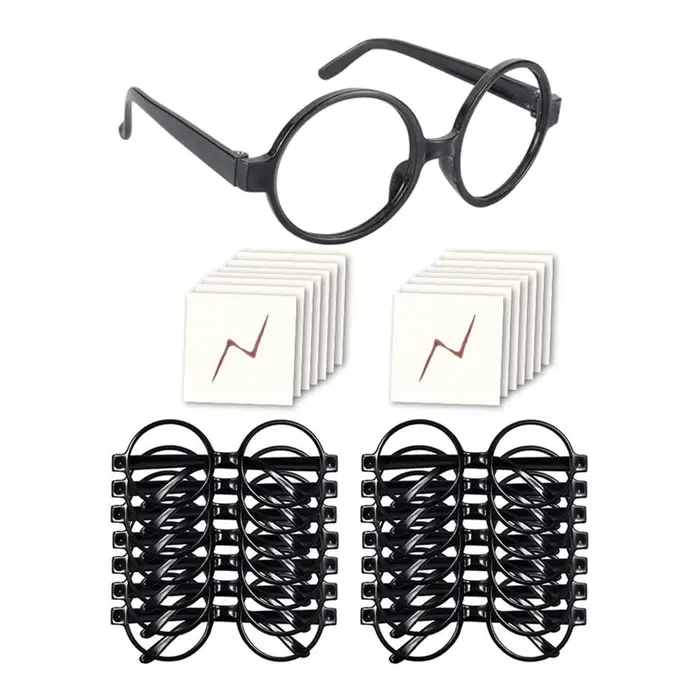 Lunettes de Magicien avec Cadre Rond, Sans Lentilles et Tatouages pour Enfants, Halloween, ixCostumé