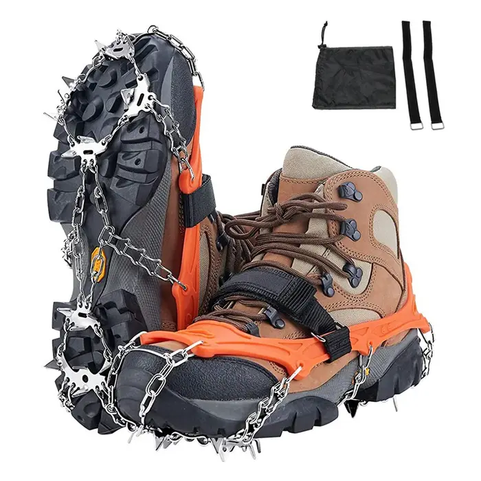 Crampons chaussures 19 pointes glace neige pince chaussures Camping anti-dérapant escalade protéger 