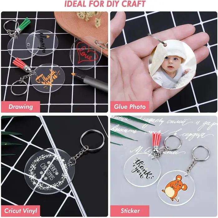 Porte-clés transparents, disques circulaires transparents, vierges en acrylique, en vrac pour porte-