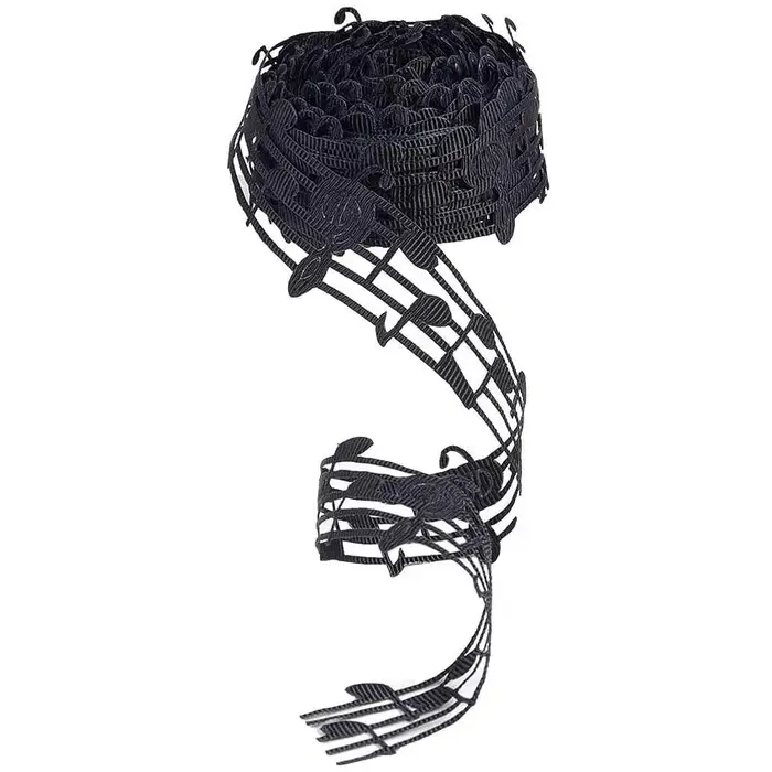 Ruban en polyester ajouré motif notes de musique, 3 yards, 30 mm (1,1 pouce), pour accessoires de vê