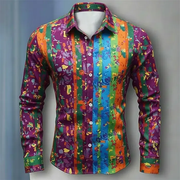 Mardi Gras – chemise à carreaux pour hommes, chemise boutonnée à manches longues, hawaïenne, décontr