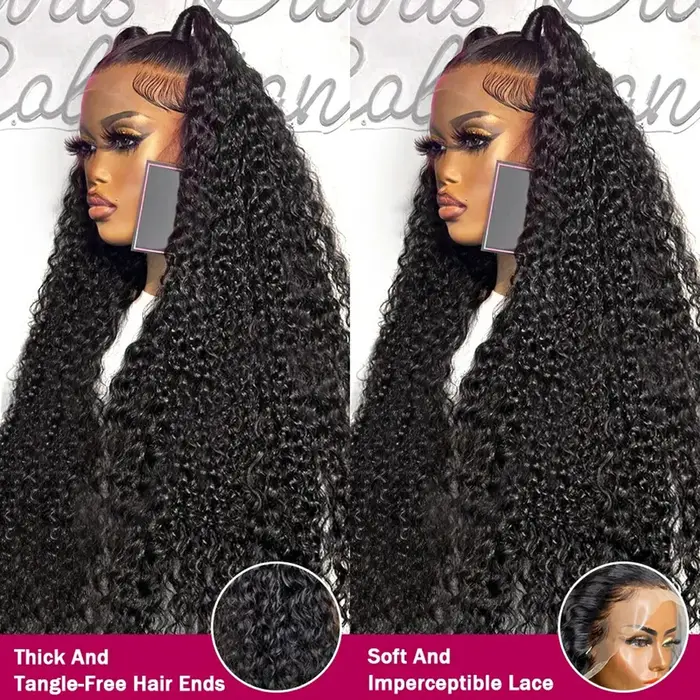 Perruque Lace Front Wig Brésilienne Naturelle, Cheveux Bouclés, Deep Wave, 13x4, 13x6, HD, Densité 2