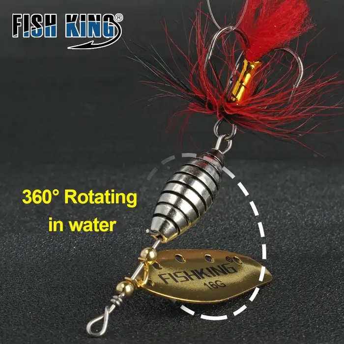 FISH KING Spinner appât 6g 12g 16g rotatif Spinners cuillère leurre brochet métal avec plume triple 