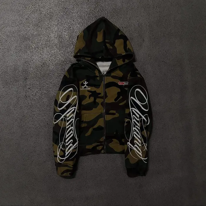 Sweat-shirt à capuche avec fermeture éclair pour hommes et femmes, mode streetwear, broderie camoufl