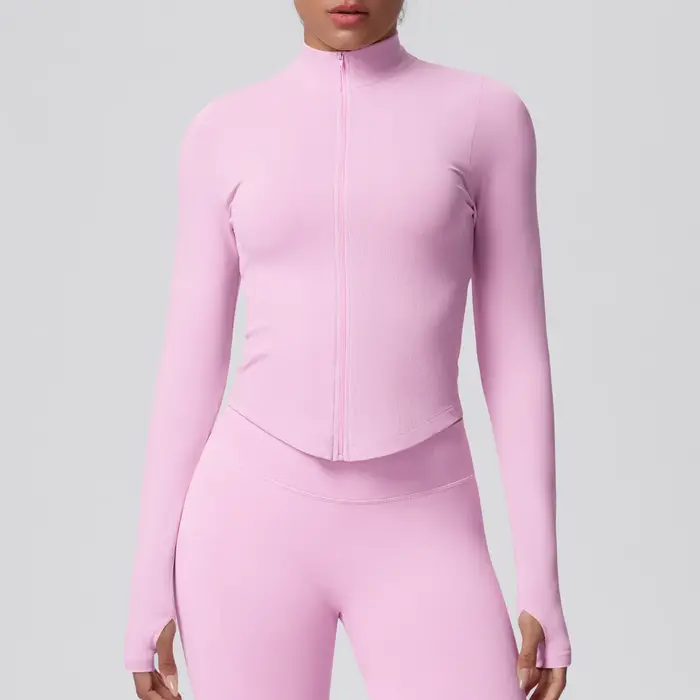 Vêtements de yoga pour femmes, col haut, manches longues, séchage rapide, fermeture éclair, col mont