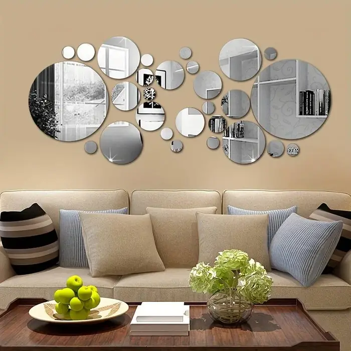 Autocollants muraux miroir acrylique 3D, miroir rond, autocollants muraux pour chambre à coucher, sa