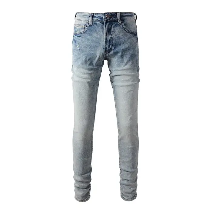 Jean classique en Denim extensible bleu clair pour hommes, Streetwear Vintage déchiré en coton, pant