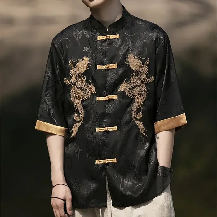 Robe traditionnelle chinoise d'été de haute qualité, chemise brodée de Dragon, vêtements pour hommes