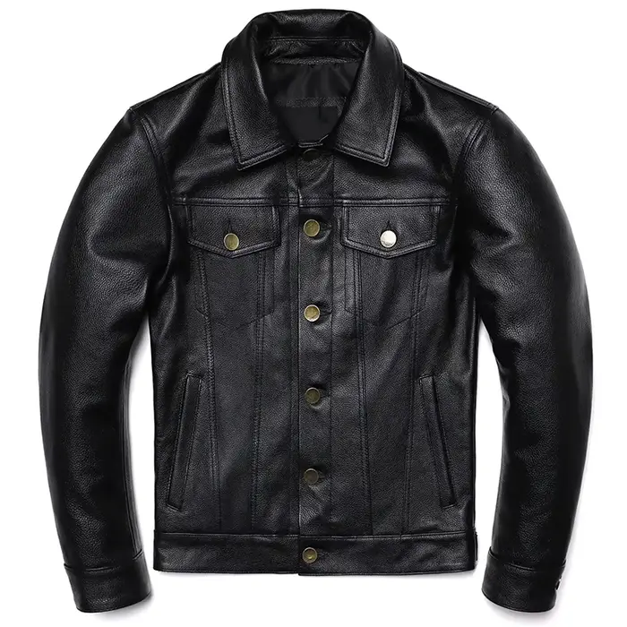 Nouvelle Veste en Cuir Véritable de Cowboy 2025 pour Homme – Manteau Court Slim en Cuir de Vachette 