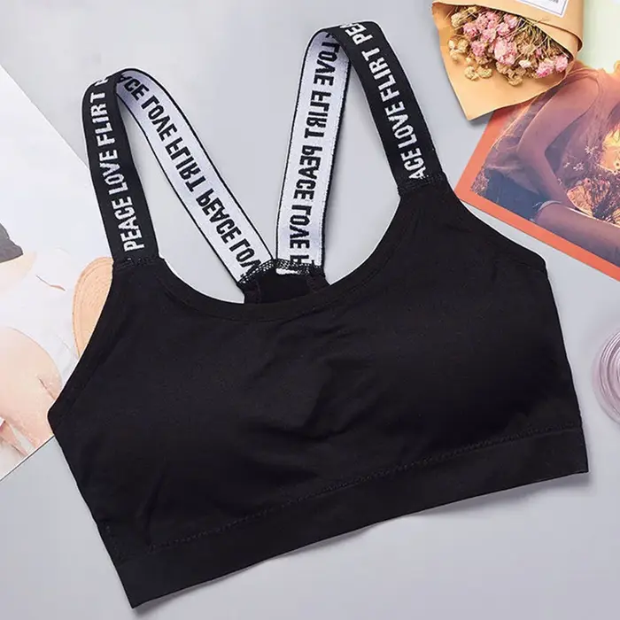 Soutien-gorge de sport sans couture pour femme, avec larges bretelles à lettres, confortable pour le