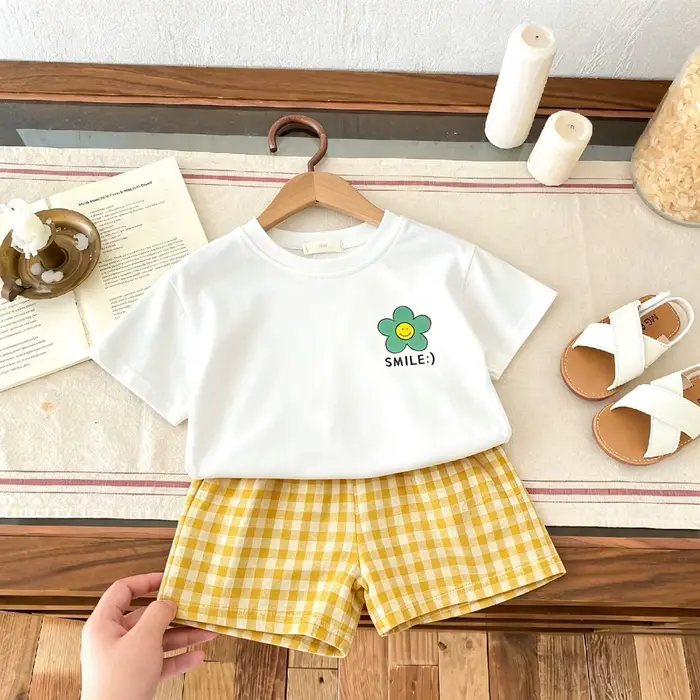 Ensemble survêtement décontracté pour enfants 1 à 6 ans Tshirt court manches short deux pièces tenue confortable occasions spéciales enfants filles