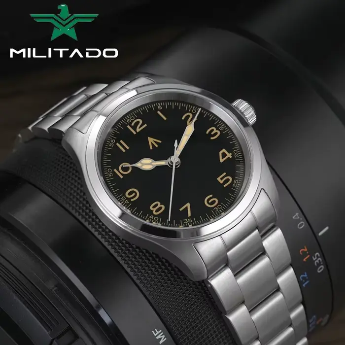 Militado ML08 montre à Quartz VH31 mouvement bande d'acier saphir cristal montre Vintage 10Bar étanc