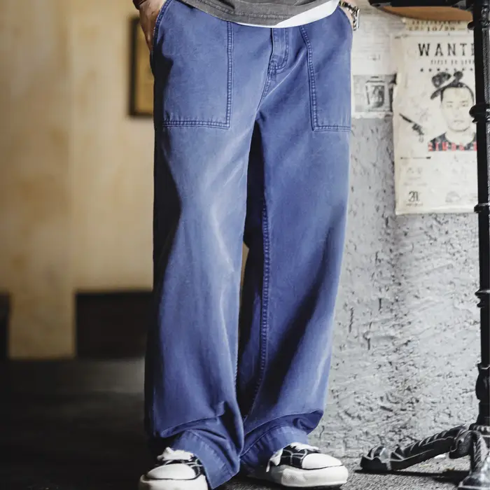 Maden – jean vintage en coton délavé pour hommes, pantalon de travail en toile bleue avec fermeture 