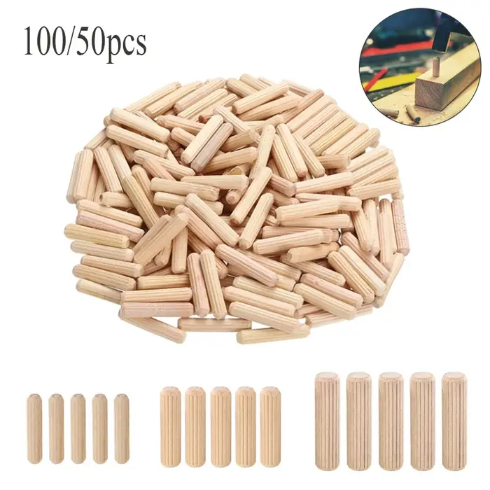 100/50pcs cheville en bois armoire tiroir rond cannelé bois artisanat cheville broches tiges ensembl