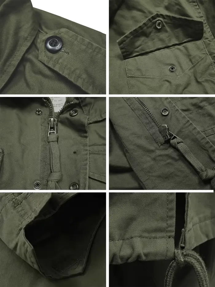 Veste de terrain M65, veste militaire pour hommes, veste rétro à col multi-poches avec fermeture écl