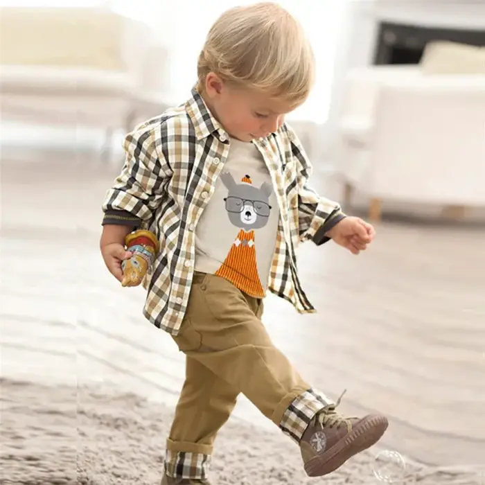 Costume à carreaux pour enfants manteau t-shirt pantalon trois pièces vêtements pour tout-petits printemps automne BC1034 occasions spéciales enfants élégance durable
