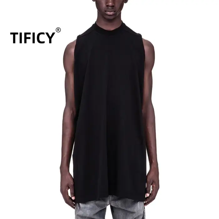 Dark RICK RO Style coton haute rue hommes couleur unie petit col épaules dénudées grand en forme de 