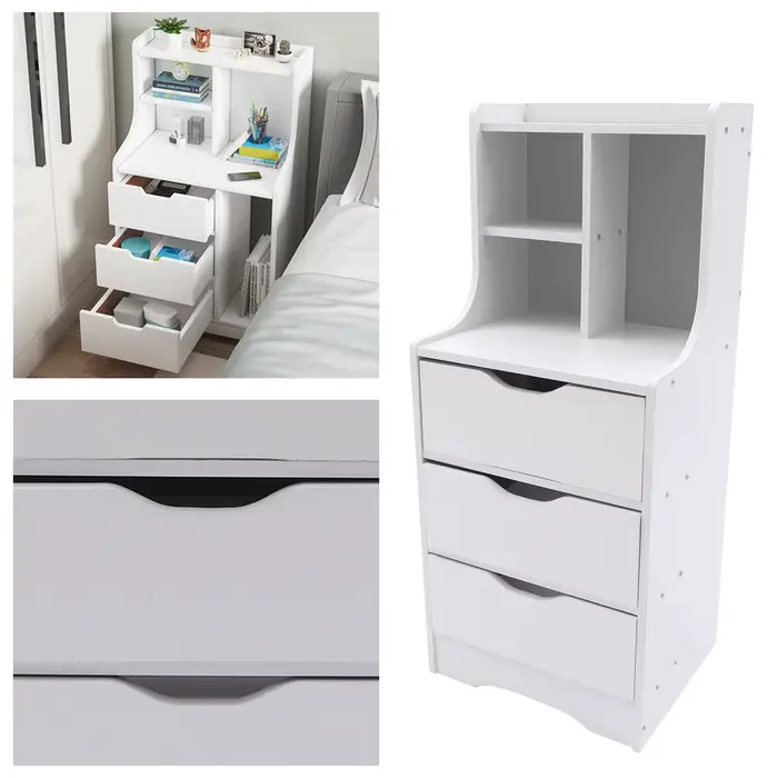 CNCEST-Table d'appoint blanche pour chambre à coucher, table de chevet moderne avec 3 égouts de prox