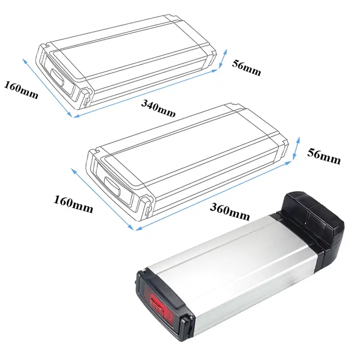 Batterie de vélo électrique arrière 24V 13Ah 15Ah 17.5Ah 20Ah avec chargeur 2A et BMS 20A
