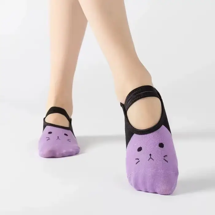Chaussettes de yoga antidérapantes pour femmes - Dos nu à bandes pour Pilates et danse