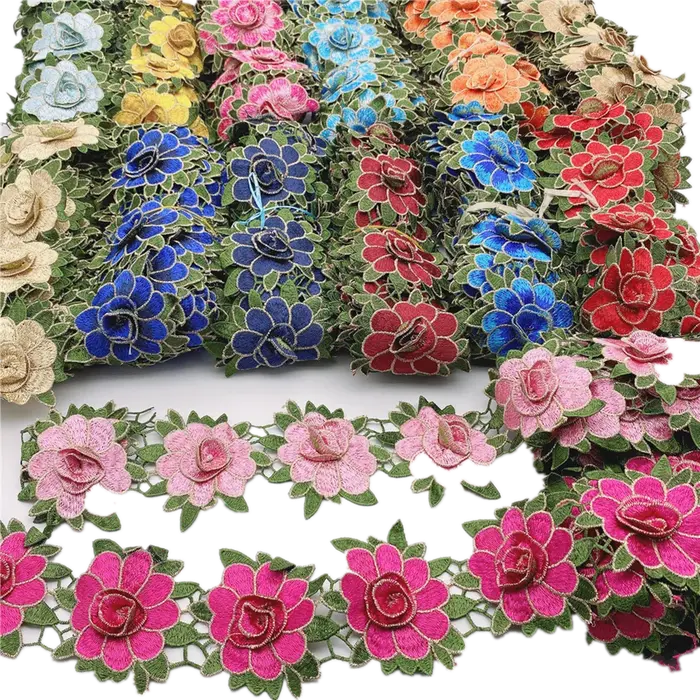 Promotion Tissu brodé africain nigérian à fleurs, dentelle appliquée pour artisanat DIY et vêtements