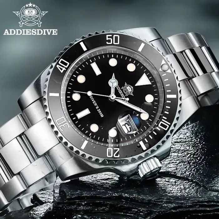 ADDIESDIVE montre classique pour hommes avec lunette en céramique 200 m montre à quartz décontractée