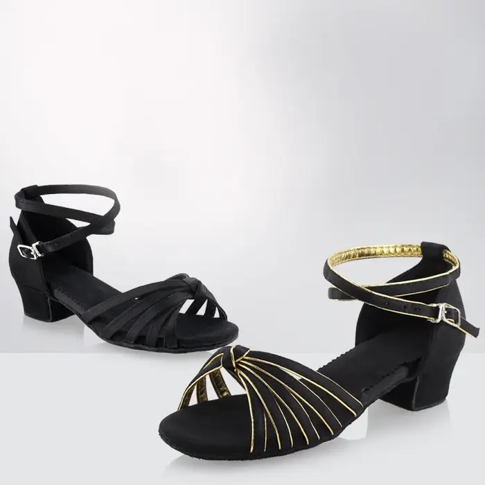 Chaussures latines en Satin pour filles, chaussures de danse à talons bas, pour adultes, Tango, Sals