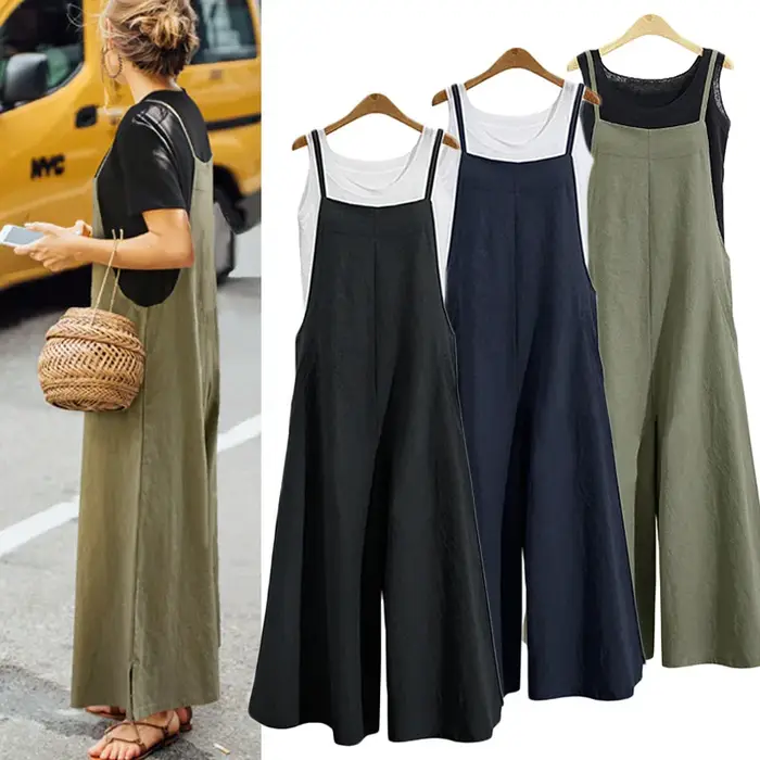 Combinaison à bretelles pour femmes, couleur unie, pantalon à jambes larges, salopette à bretelles, 