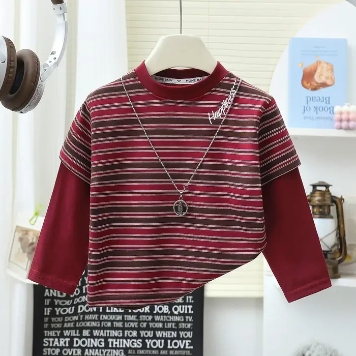 T-shirt rayé de style coréen pour garçons et filles, vêtements en coton respirant, vêtements de prin