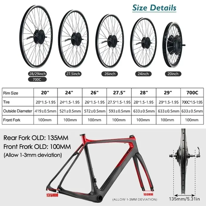 Moteur de moyeu de vélo électrique puissant pour 36V et 48V batteries avec roues de 20 à 29 pouces et 700C pour randonnées sportives et loisirs