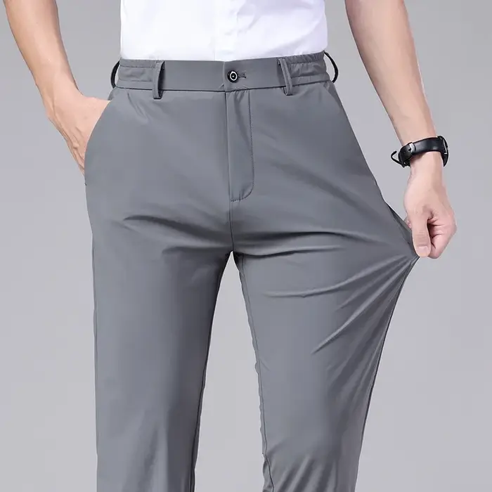 Pantalon décontracté pour hommes, mince, taille élastique, classique, noir, gris, printemps, été