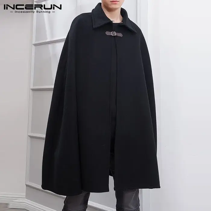 INCERUN mode hommes Cape manteaux revers couleur unie un bouton Cape Trench Streetwear 2023 décontra