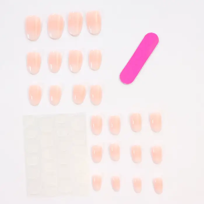 24 pièces presse sur ongles court amande rose couleur bonbon blanc Gradation Nail Art paillettes fau