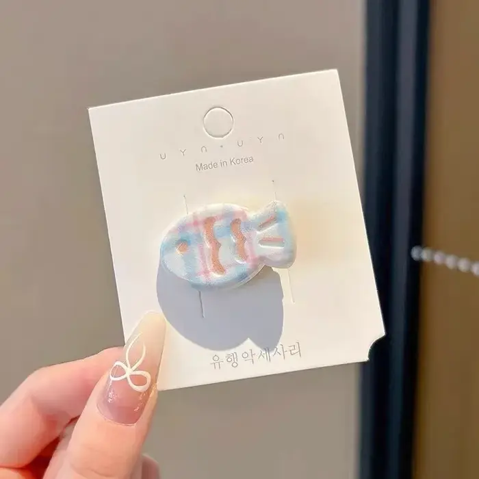 Épingle à cheveux couleur bonbon, 6 pièces, petit poisson, grille fraîche, rayures, dessin animé, Cl