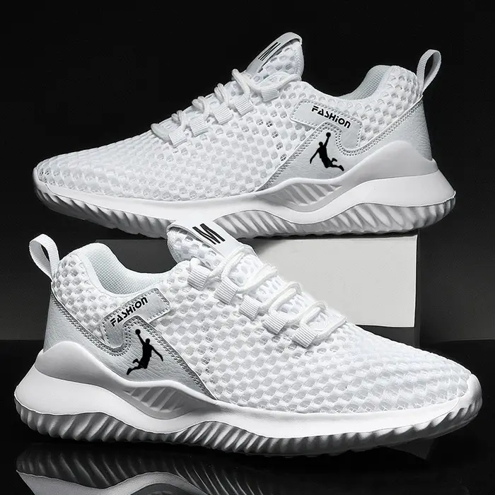 Baskets de course blanches maille respirante homme - Chaussures sport unisexes taille 47