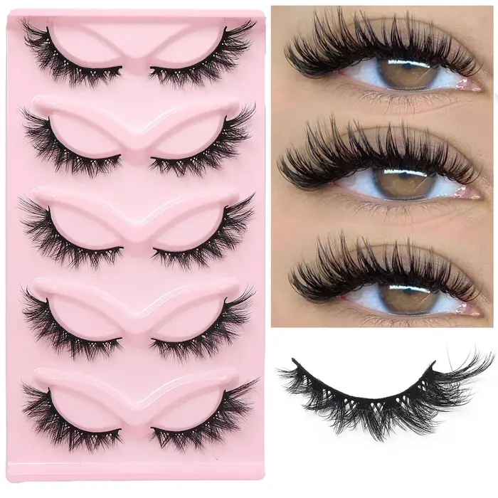 GROINNEYA cils oeil de chat 3D faux cils naturels moelleux doux croix 5 paires Manga cils vaporeux E